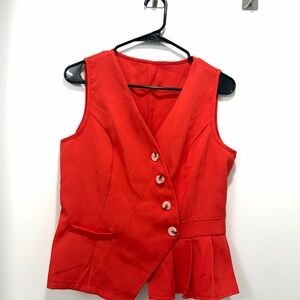 SHEIN Coral Red Sleeveless Button-Up Peplum Top
